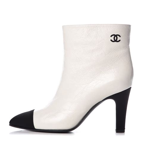 chanel crumpled calfskin patent cap toe short boots|Short Boots Glittered Cotton & Patent Calfskin Black .